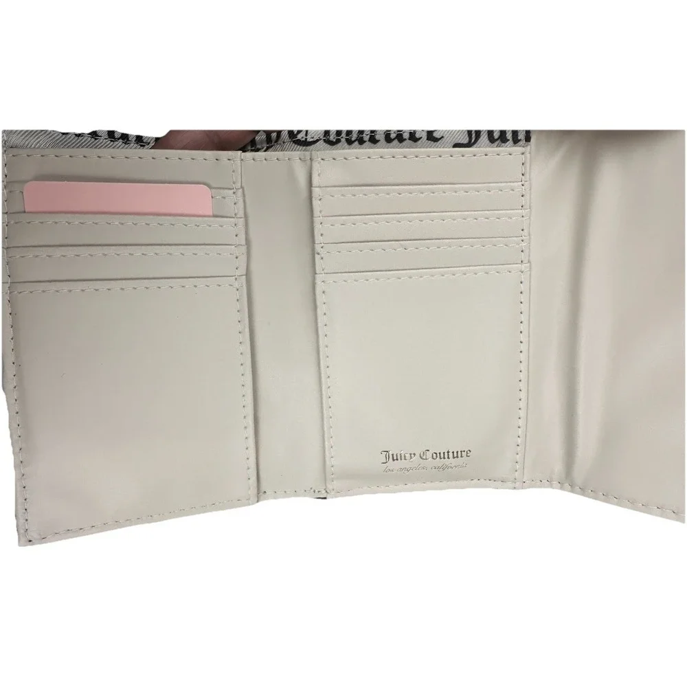 Juicy Couture Black Rhinestone Logo Trifold Wallet Faux Leather NWT Gift Box